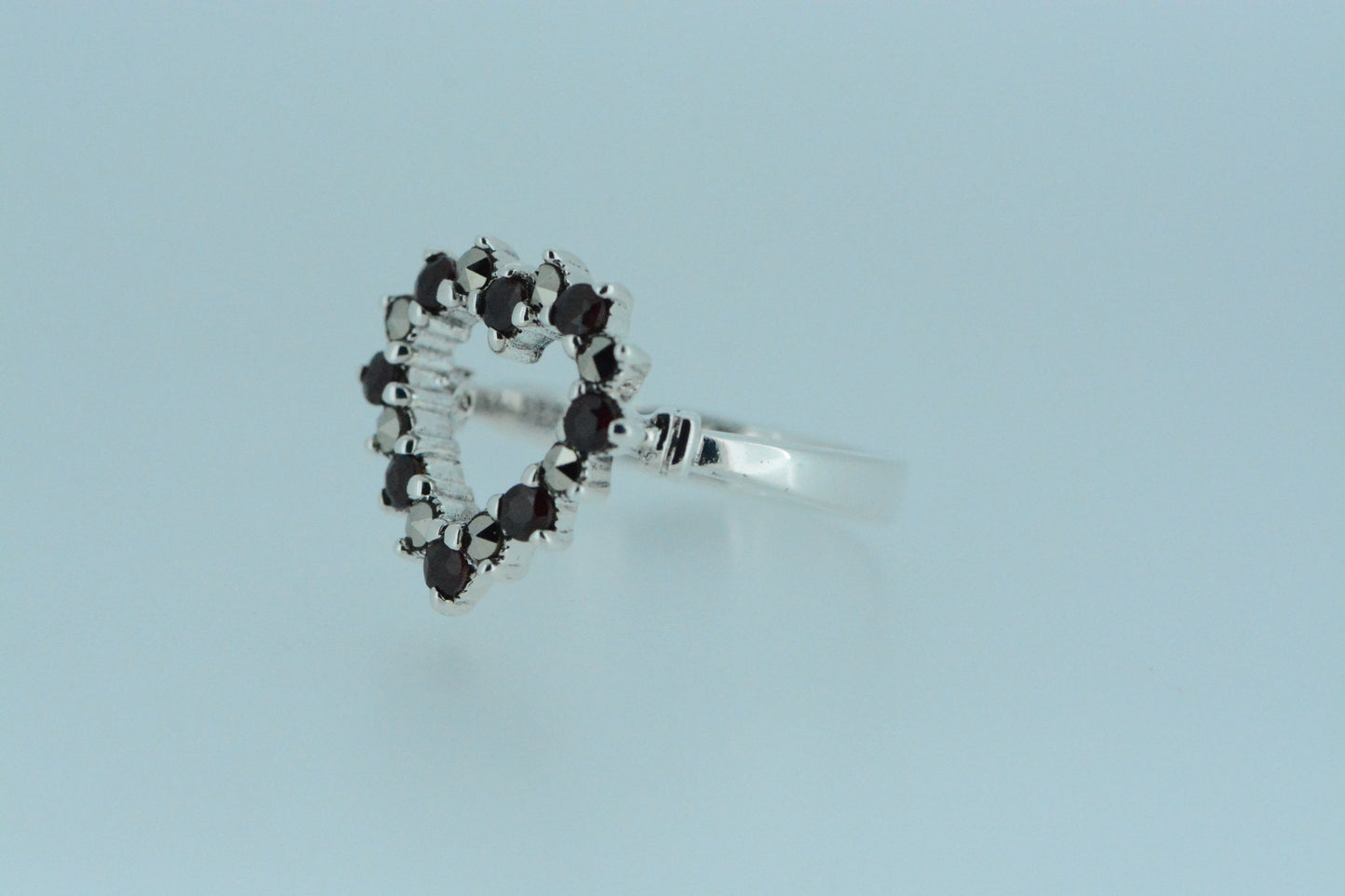 African Garnet Heart Silver Ring