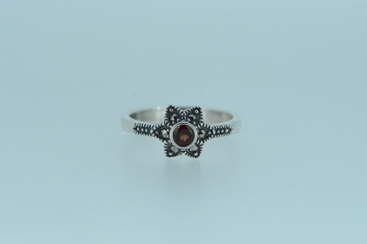 African Garnet Flower Silver Ring