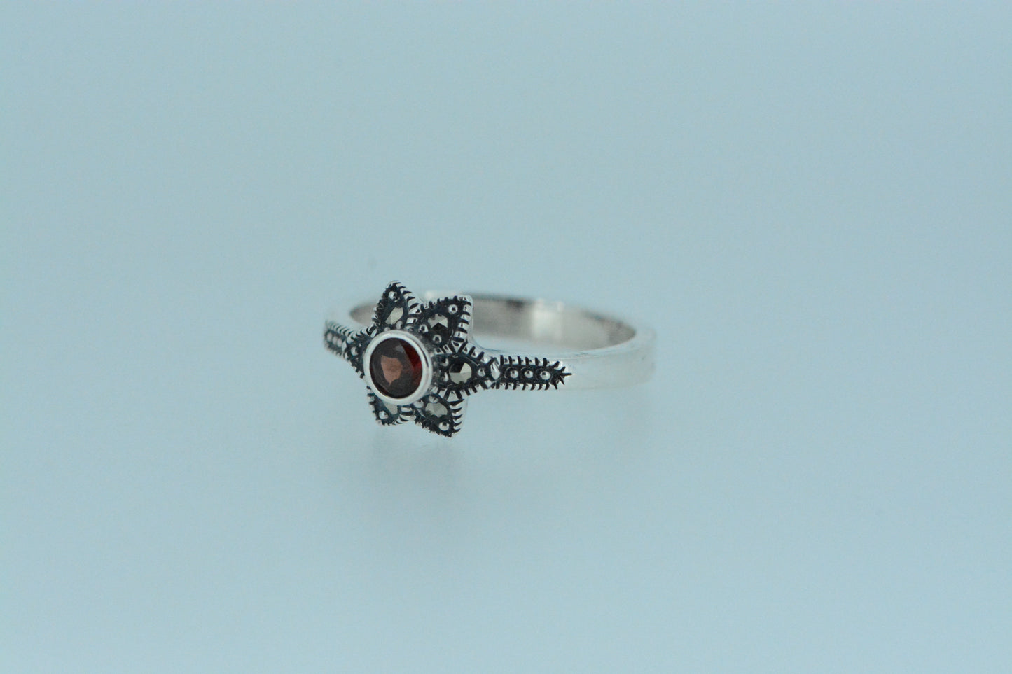 African Garnet Flower Silver Ring