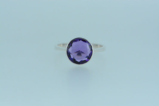 Amethyst Solitaire Circle Silver Ring