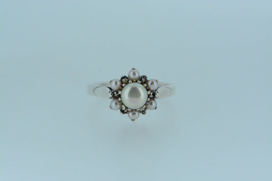 Pearl Flower Silver Ring