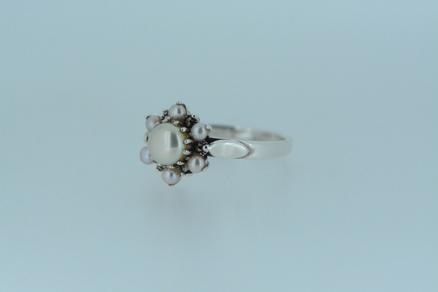 Pearl Flower Silver Ring