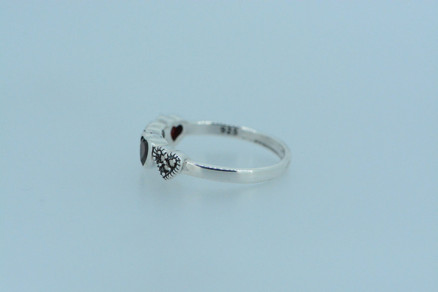 African Garnet Hearts Silver Ring