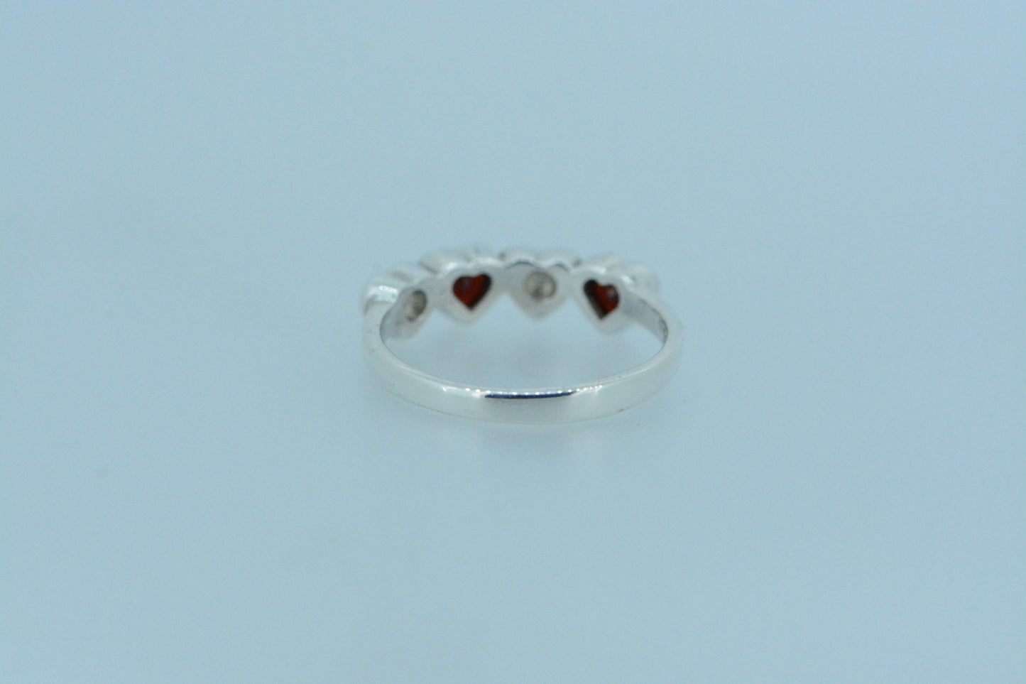 African Garnet Hearts Silver Ring
