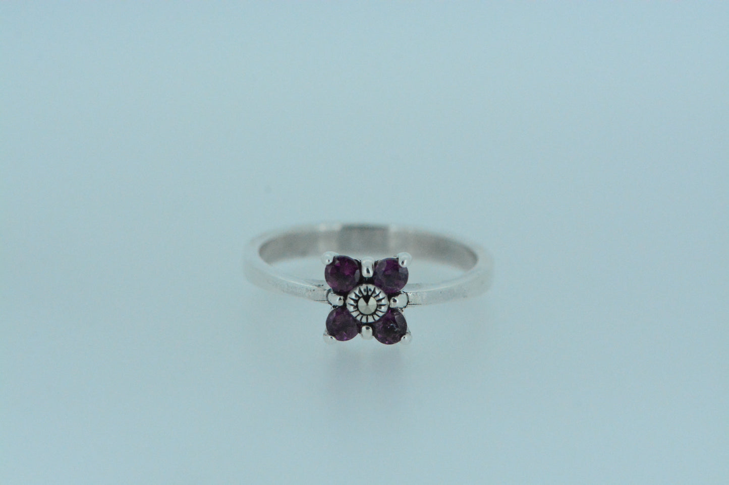 Rhodolite Four-leaf Clover Silver Ring