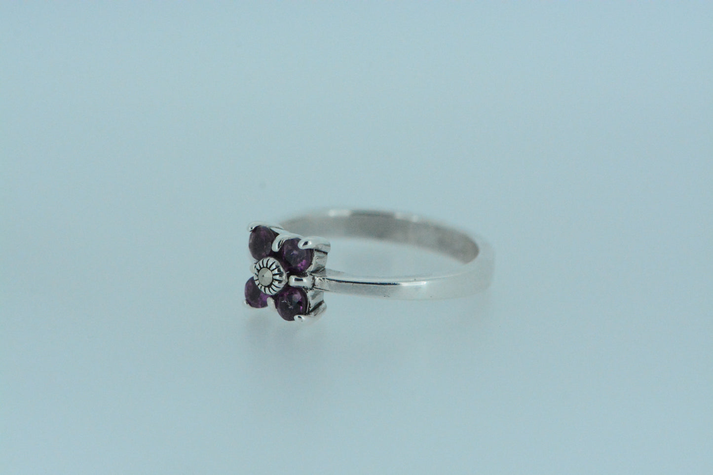 Rhodolite Four-leaf Clover Silver Ring