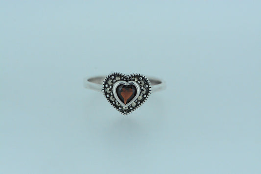 African Garnet Heart Silver Ring