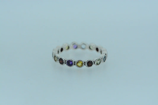 Mixed Stones Eternity Silver Ring