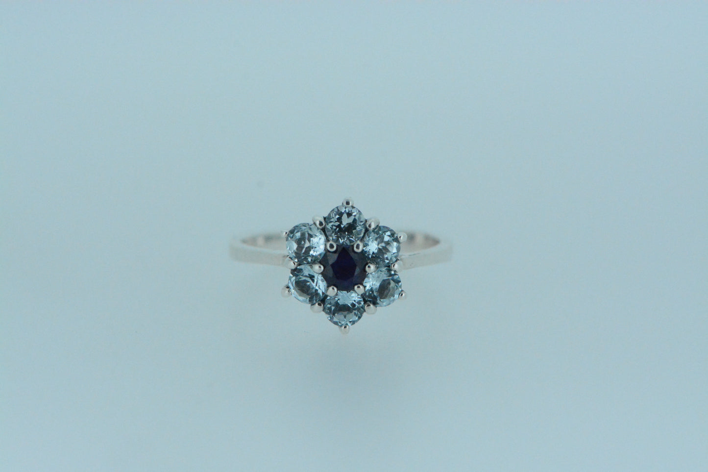 Sapphire & Blue Topaz Flower Cluster Ring