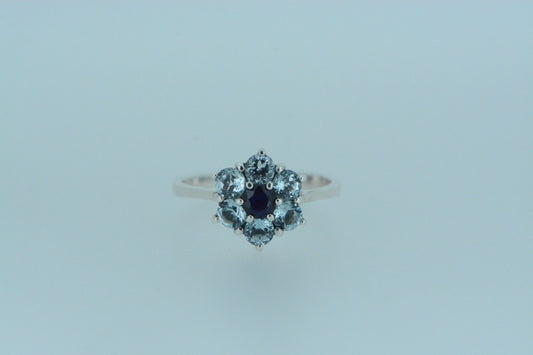 Sapphire & Blue Topaz Flower Cluster Ring