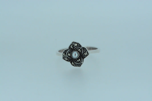 White Mother Of Pearl Flower Ring