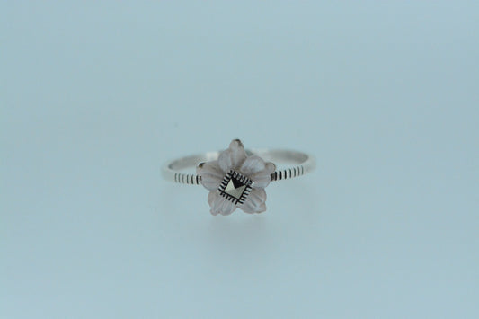 Pink Shell Flower Ring With Marcasite Bud