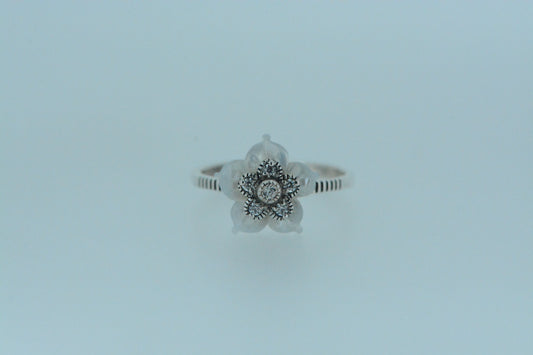 White Shell Flower Ring With CZ