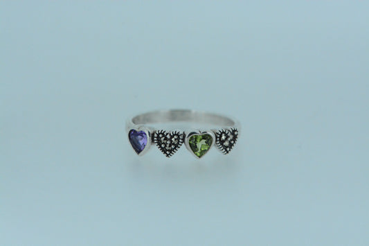 Amethyst & Peridot Hearts Ring