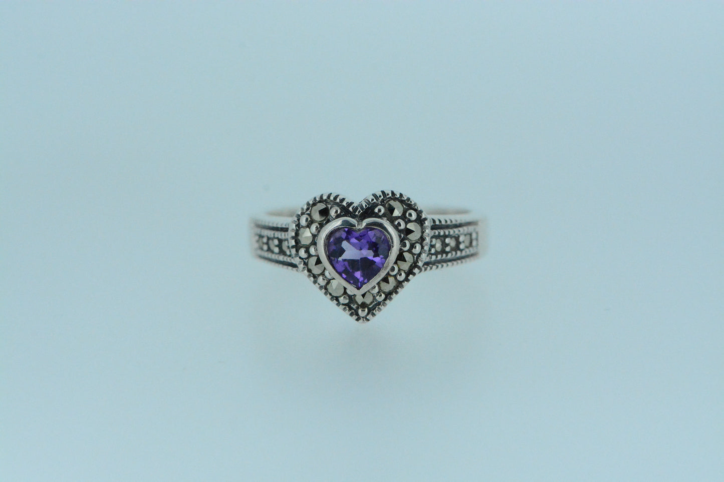 Amethyst Heart Marcasite Ring
