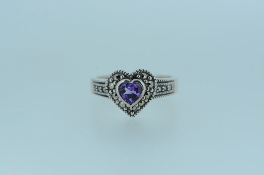 Amethyst Heart Marcasite Ring