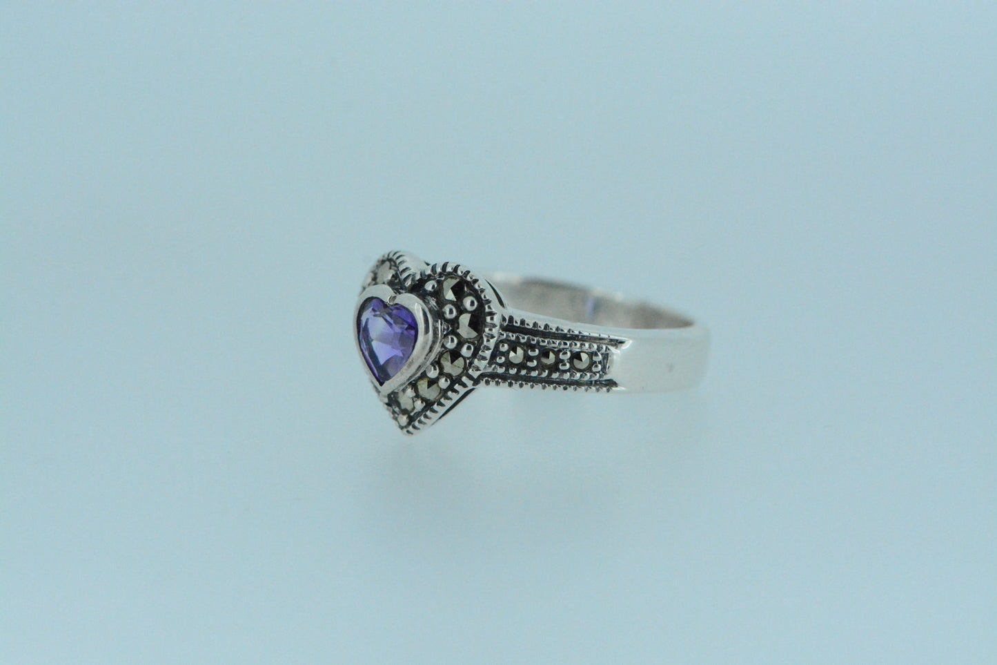 Amethyst Heart Marcasite Ring