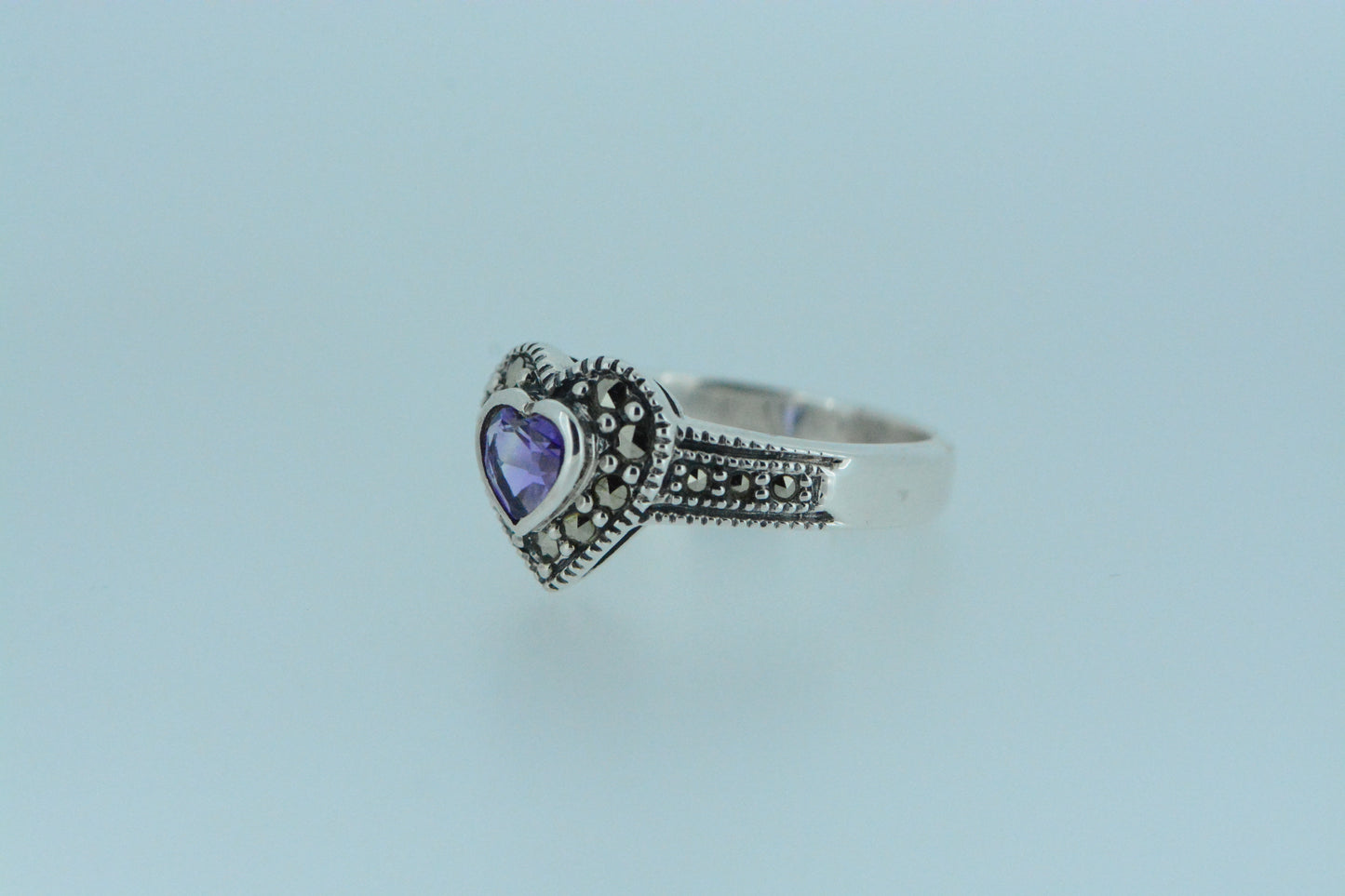 Amethyst Heart Marcasite Ring