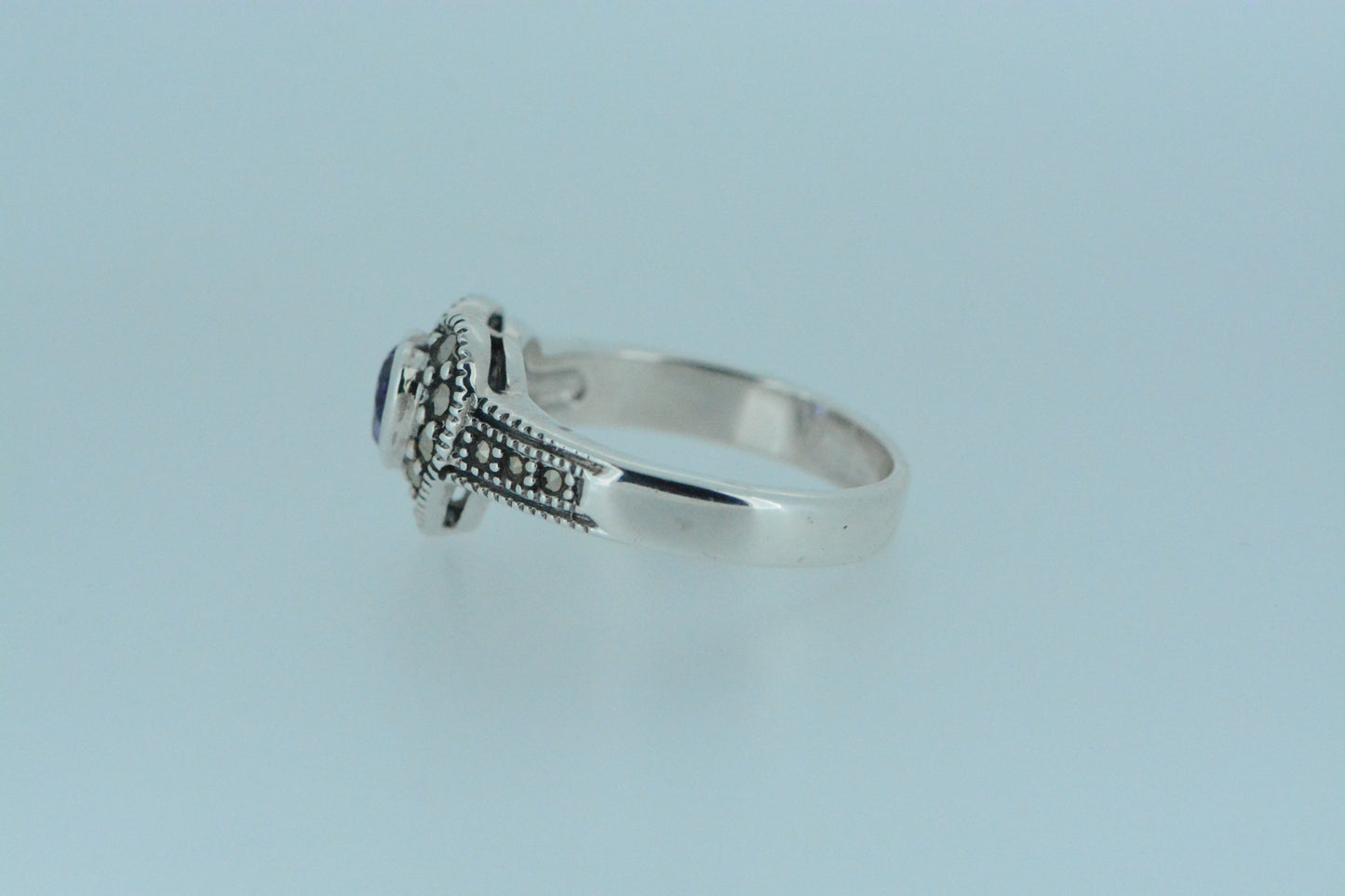 Amethyst Heart Marcasite Ring