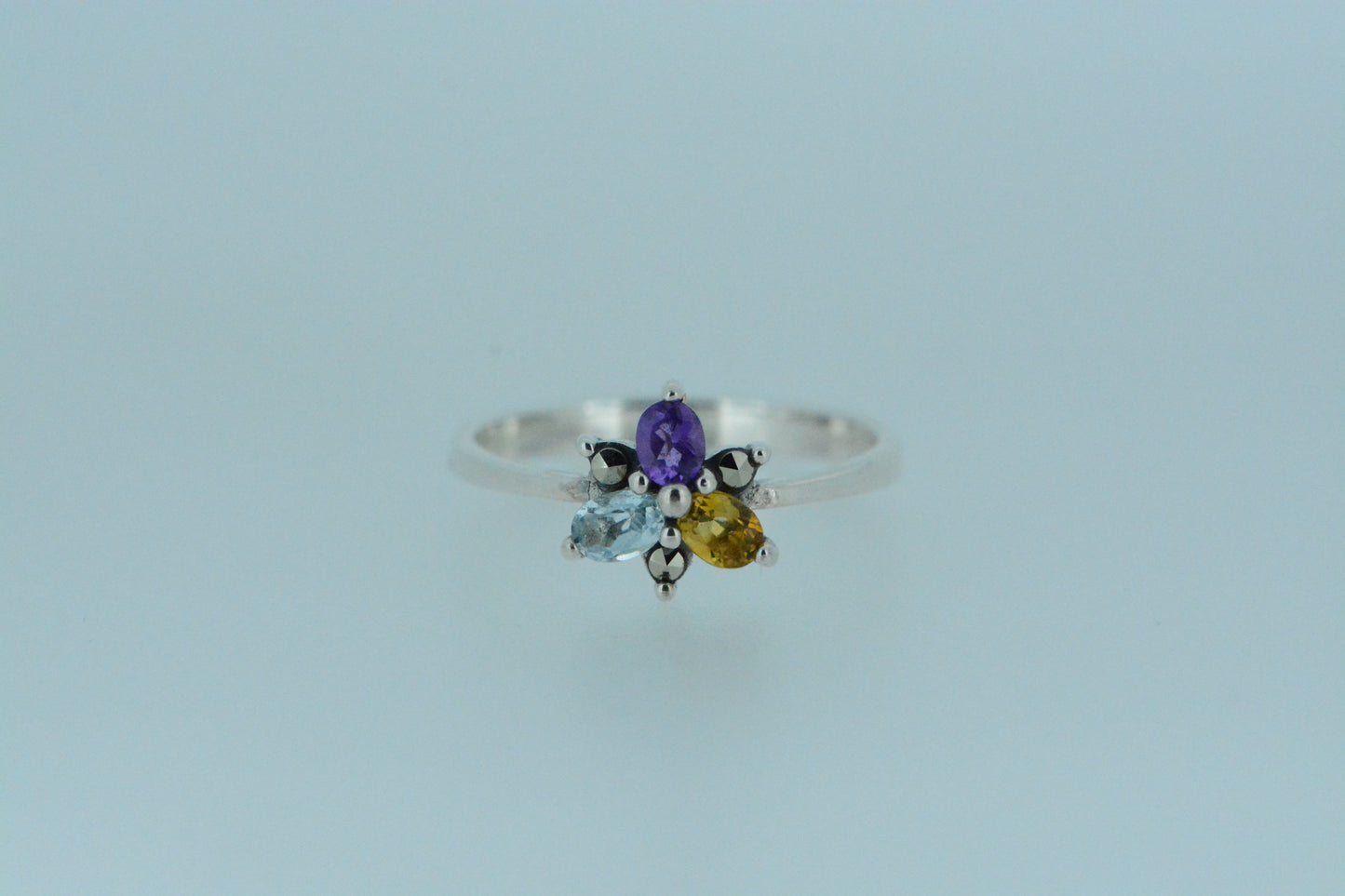 Citrine, Blue Topaz & Amethyst Silver Ring