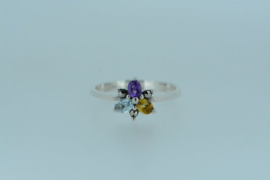 Citrine, Blue Topaz & Amethyst Silver Ring
