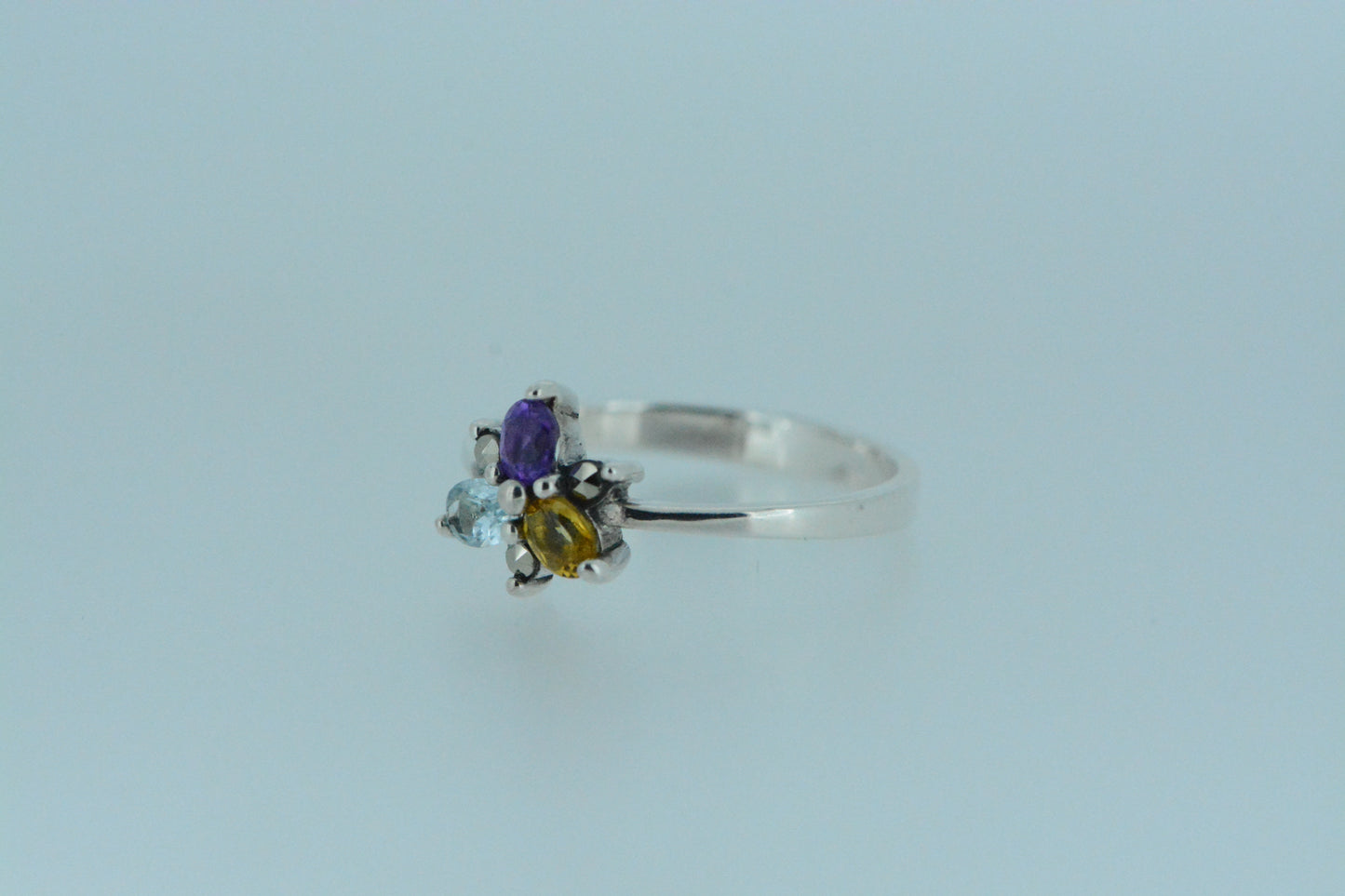 Citrine, Blue Topaz & Amethyst Silver Ring