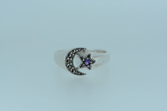 Amethyst Moon & Star Ring