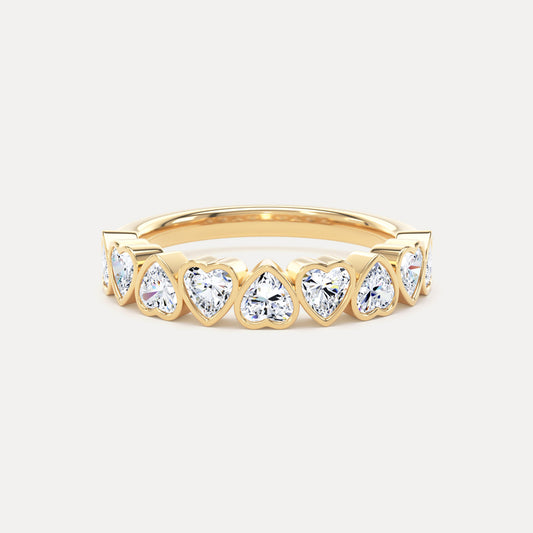 Heart Bezel Set Diamonds Eternity Ring In 18K Solid Gold