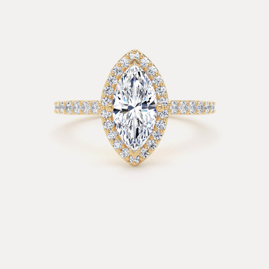 Marquise Diamond Halo Ring With Encrusted Band In 18K Solid Gold