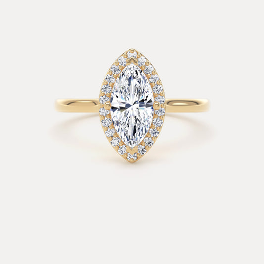 Marquise Diamond Halo Ring In 18K Solid Gold