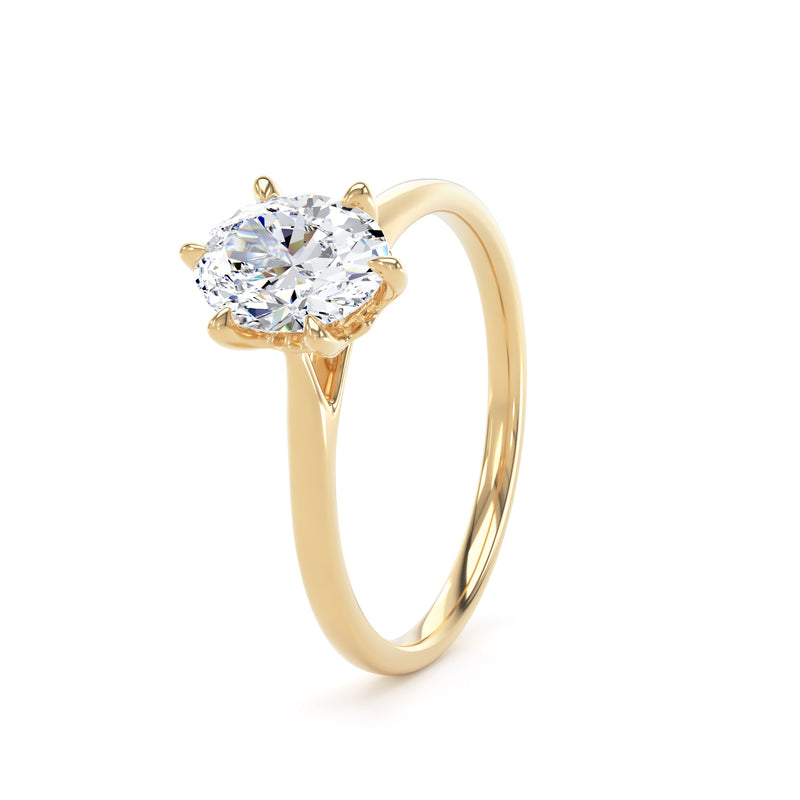 Oval Diamond Six Claw Solitaire Ring In 18K Solid Gold
