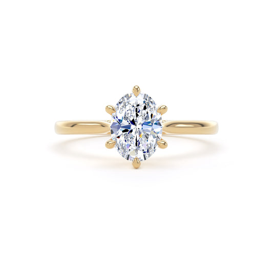 Oval Diamond Six Claw Solitaire Ring In 18K Solid Gold