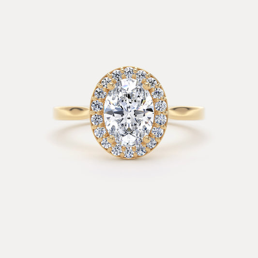 Oval Diamond Halo Ring In 18K Solid Gold