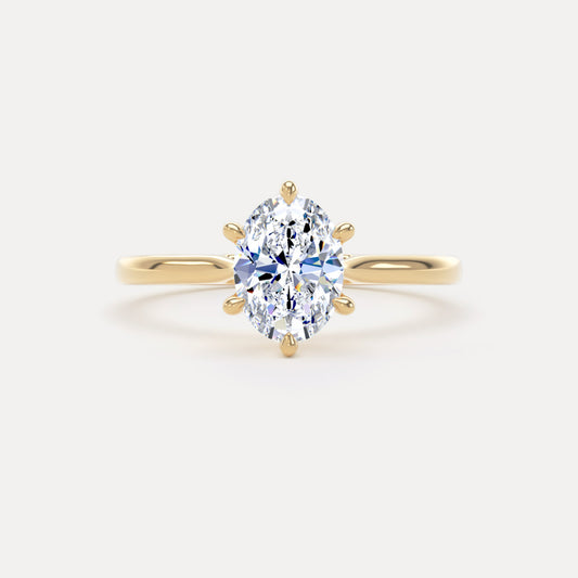 Oval Diamond Six Claw Solitaire Ring In 18K Solid Gold