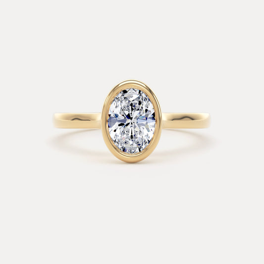 Oval Diamond Traditional Bezel Set Ring In 18K Solid Gold