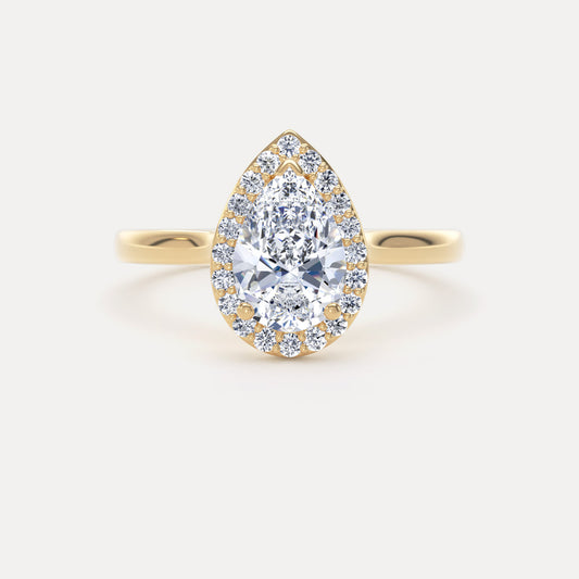 Pear Diamond Halo Ring In 18K Solid Gold