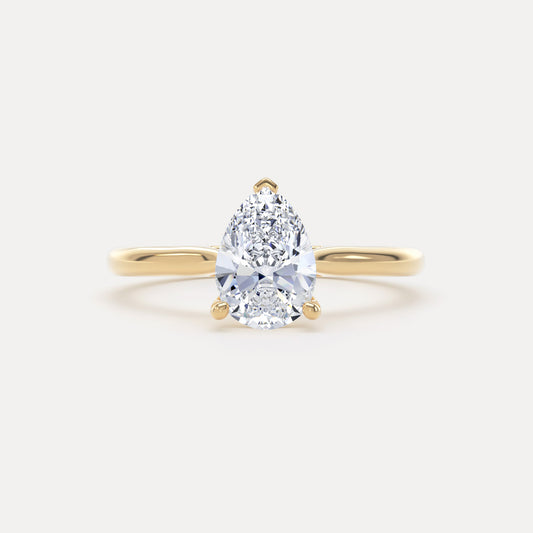 Pear Diamond Solitaire Ring In 18K Solid Gold