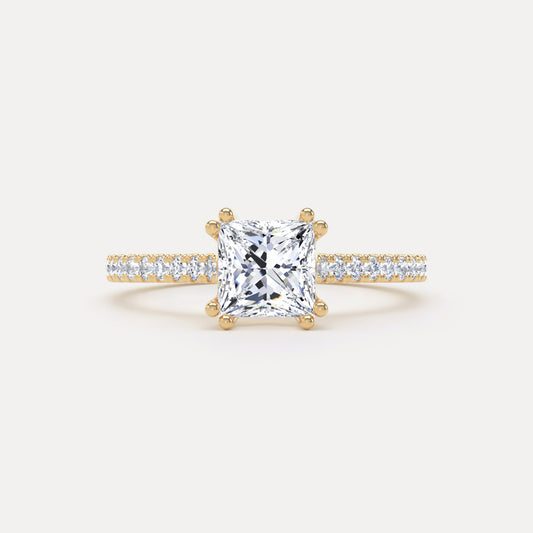 Princess Diamond Eight Prong Solitaire Ring With Encrusted Band In 18K Solid Gold
