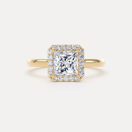 Princess Diamond Halo Ring In 18K Solid Gold