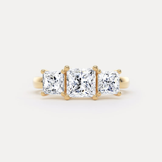 Princess Diamond Trilogy Ring In 18K Solid Gold