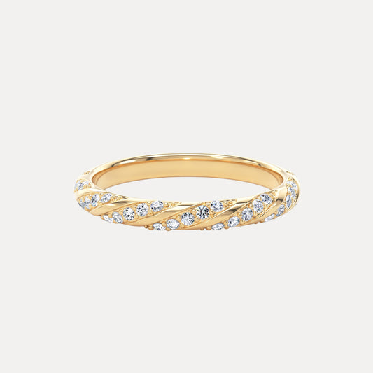 Round Brilliant Diamond Rope Twist Band In 18K Solid Gold