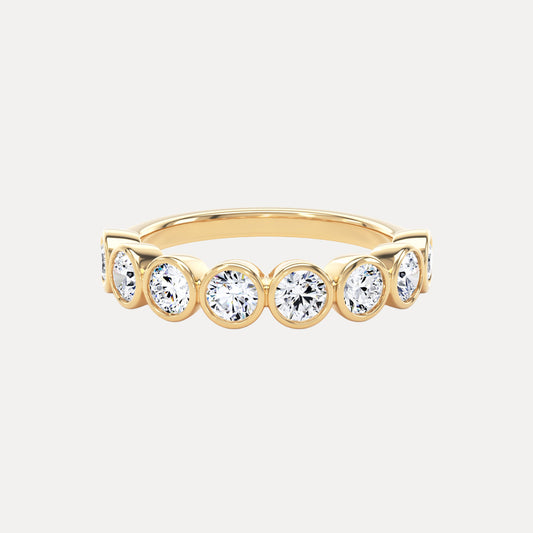 Round Bezel Set Diamonds Half Eternity Band In 18K Solid Gold