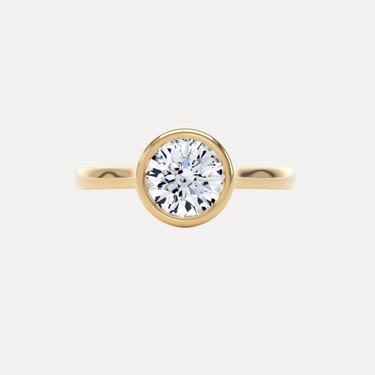 Round Brilliant Bezel Set Solitaire Diamond Ring In 18K Solid Gold