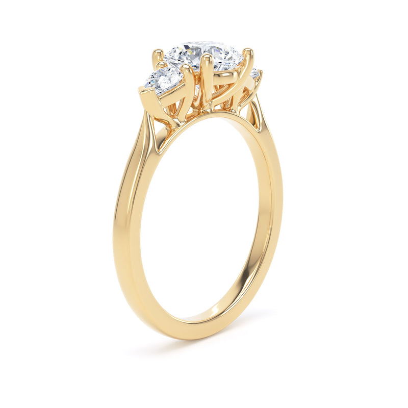 Brilliant Round & Twin Pear Trilogy Diamond Ring In 18K Solid Gold