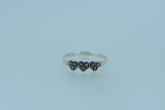 Triple Marcasite Hearts Ring